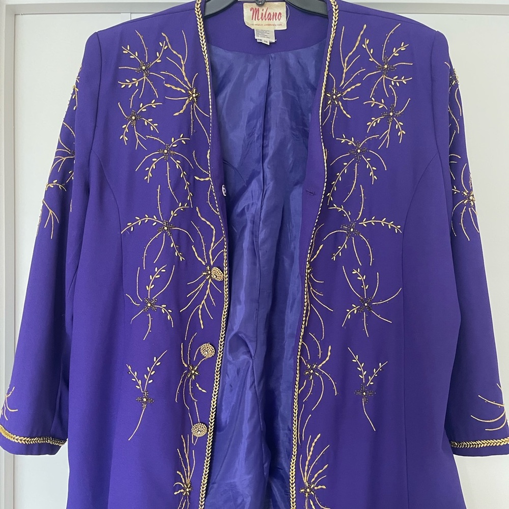 Gorgeous beaded vintage dress jacket, purple and gold